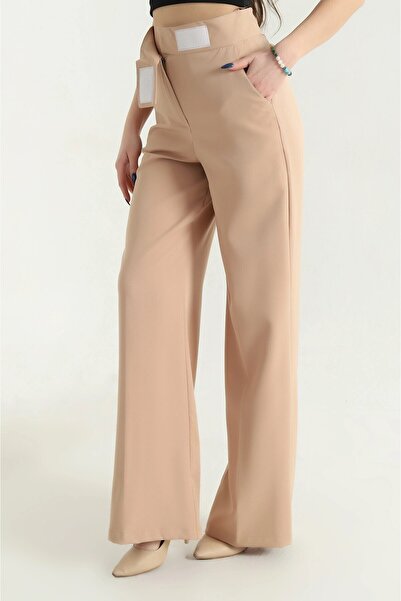 KaSheHa Taş Full Esnek Yüksek Bel Cırtlı Palazzo Pantolon 103 Cm