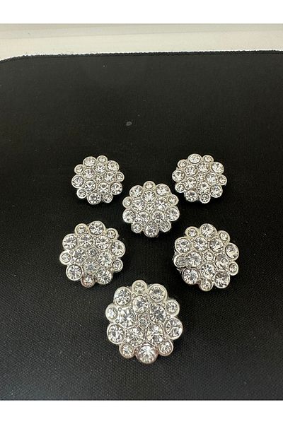 T.T Polnet Button Metal Silver Color Stone Jacket Trench Coat Button. 6 Pieces 24 mm