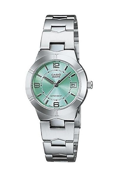 Casio Brand, Steel Band, Green Dial Women's Wristwatch with Calendar