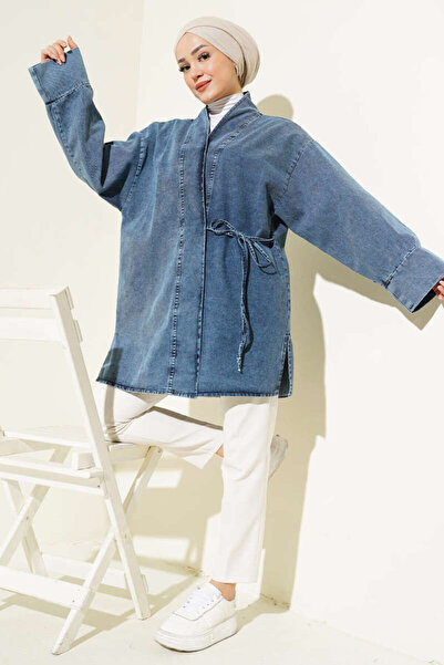 Lavanta Tekstil Blue Side Rope Tie Denim Kimono