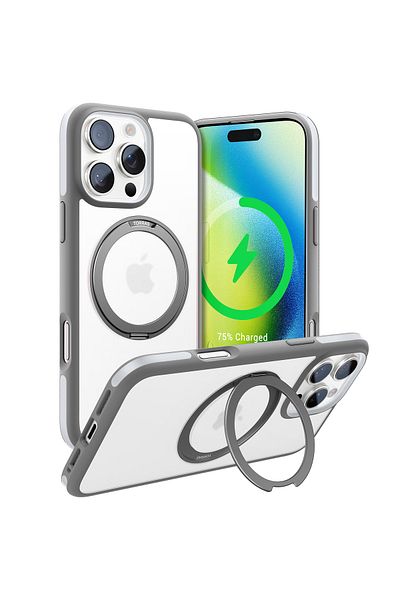 TORRAS 360° Rotatable MagSafe Case for iPhone 16 Pro Max, Military-Grade, Stand, Ring Holder, Grey