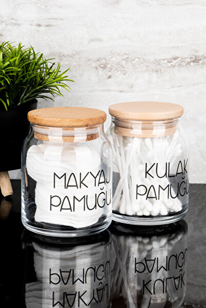 Dolkin Home Набір з 2 дерев'яних баночок з кришками для ватних паличок з прозорими етикетками для ватних паличок і ватних дисків Організований набір для ванної кімнати