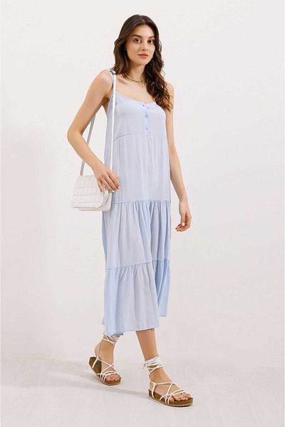 modaserdem 2403 Strap Midi Dress - Blue