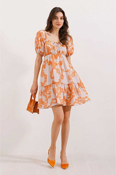 JANES 2351 Flared Poplin Dress - D. Orange