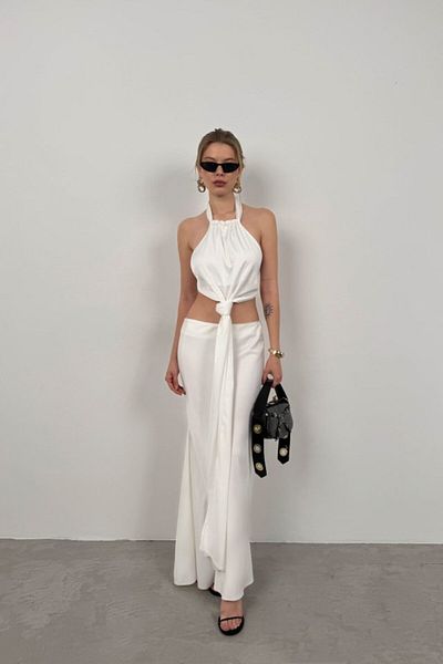 modaserdem    Front Tie Satin Blouse