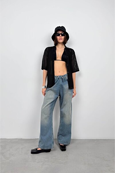 My Reality Fashion Polo Neck Mesh Blouse