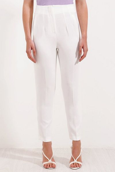 leyla sanat sanata yeni bir bakış açısı Leyla New Perspective on Art White High Waist Fabric Pants 6650