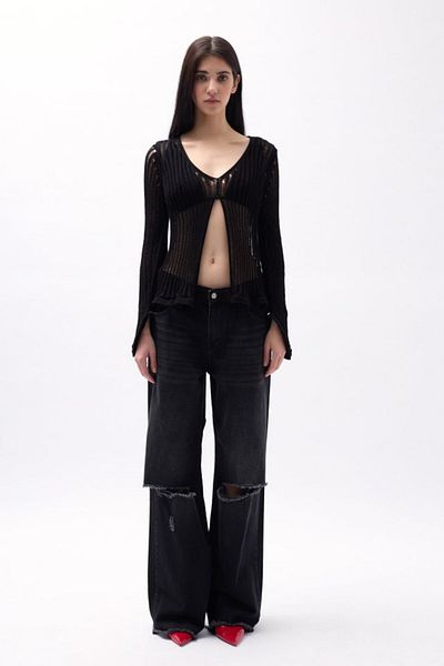 modaserdem    Openwork Long Sleeve Blouse