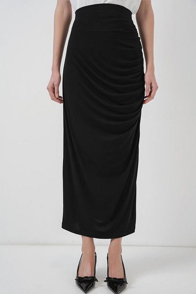 modaserdem 8035 Gathered Midi Skirt - Black