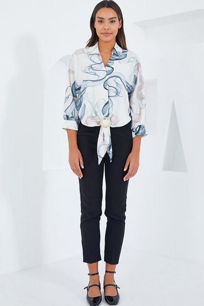 modaserdem Oversize Draped Crop Satin Shirt 906 - Indigo
