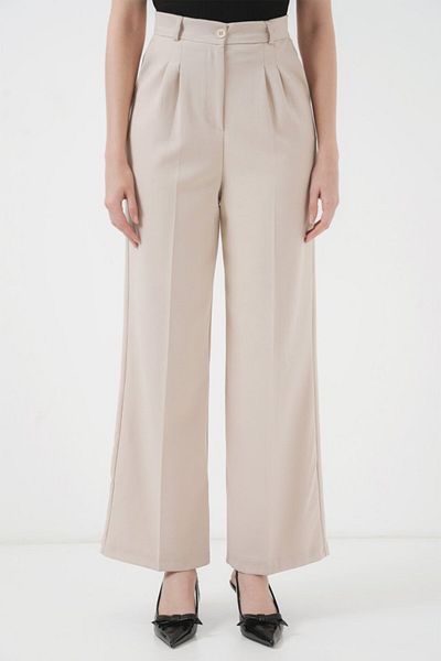 leyla sanat sanata yeni bir bakış açısı Leyla Sanat Sanata a New Perspective 6647 Wide Leg Fabric Pants - Cream