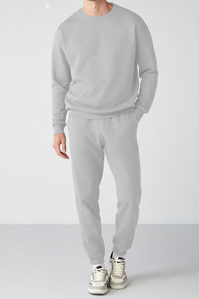 ruNadeS White Regular Fit Regular Fit Basic O-Neck Tracksuit Set with Thick Fleece Inside