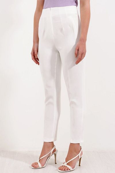 leyla sanat sanata yeni bir bakış açısı Leyla New Perspective on Art White High Waist Fabric Pants 6650
