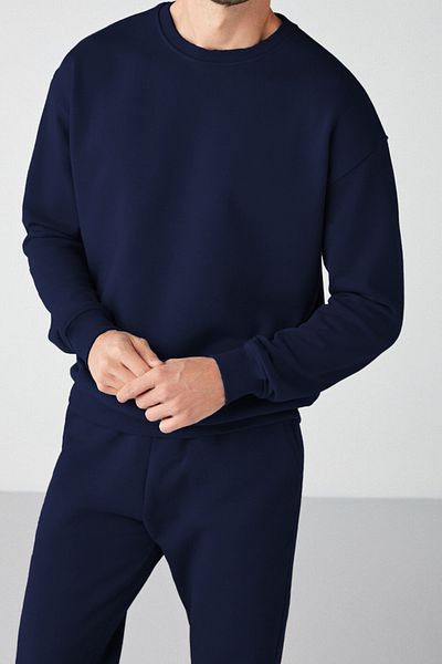 ruNadeS Σετ αθλητικής φόρμας Navy Blue Regular Fit Regular Fit Basic με χοντρό φλις εσωτερικά και λαιμόκοψη