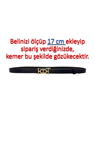 GoDeri %100 Hakiki Deri, Gold Renk Tokalı İnce 2 cm Lacivert Kadın Elbise, Pantolon Kemeri; tt+tt