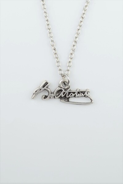 Bu Farklı Mustafa Kemal Atatürk İmzalı Gümüş Kaplama Düz Zincir Kolye