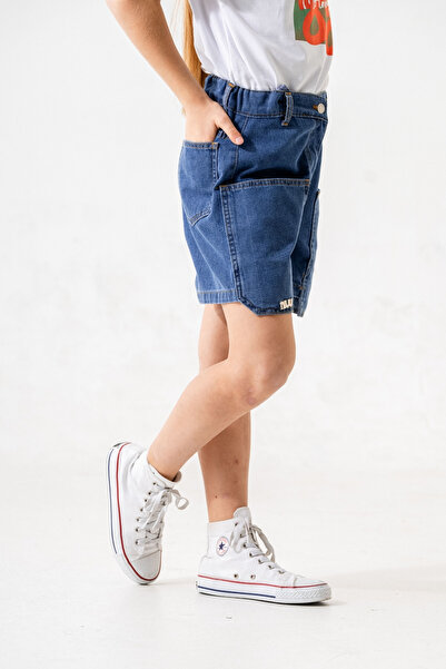 GİYİCEM TEKSTİL Kız Çocuk Üstten Cepli Kot Şort 2857