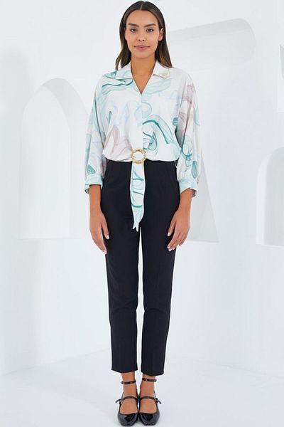 modaserdem Oversize Draped Crop Satin Shirt 906 - Mint