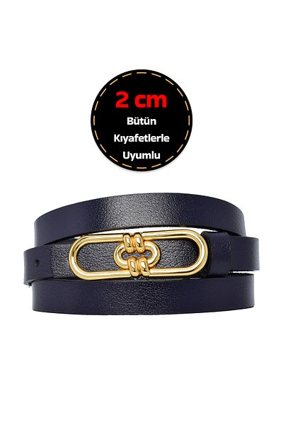 GoDeri 100% Genuine Leather Gold Color Buckle 2 cm Thin Lumbar Women's Dress and Pantalon Kameri