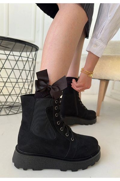 ufukmoda Niori Black Suede Lace up Boots