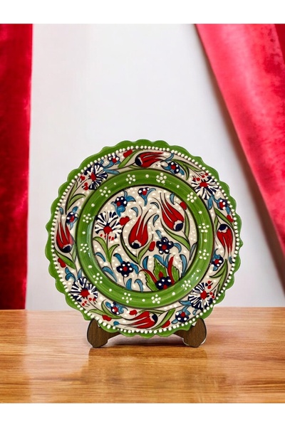 STORESZA Özel Tasarım Kütahya Çinisi Lale Motifli Dekoratif Tabak - 18Cm