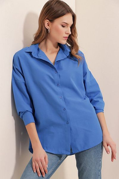 modaserdem Cămașă de bază lungă oversize 3900 - B.Blue