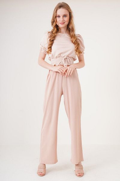 leyla sanat sanata yeni bir bakış açısı Leyla New Perspective on Art Art 6543 Knitted Pants - Biscuit