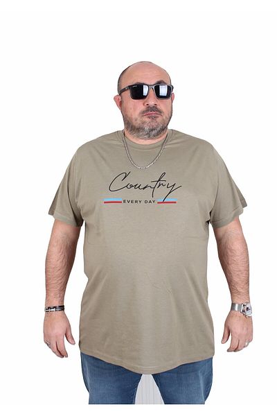 MocGrande Men's Large Size Crew Neck T-Shirt Country 25174 Khaki