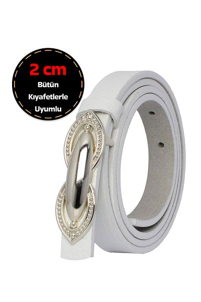 GoDeri 100% piele naturală, rochie albă și curea pentru femei cu cataramă argintie de 2 cm