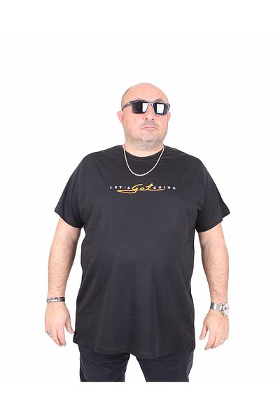 MocGrande Ανδρικό μπλουζάκι με λαιμόκοψη σε μεγάλο μέγεθος Lets Get Going 25175 ΜΑΥΡΟ