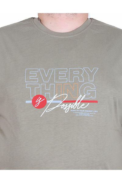 MocGrande Ανδρικό T-Shirt με λαιμόκοψη σε μεγάλο μέγεθος 25147 KHAKI