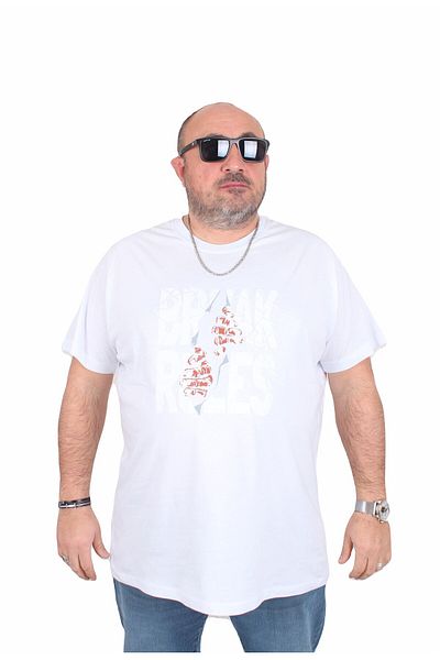 MocGrande Men's Plus Size Crew Neck T-Shirt Break Rules 25168 White