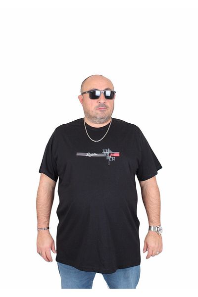MocGrande Ανδρικό μπλουζάκι με λαιμόκοψη σε μεγάλο μέγεθος Un Beat En 25146 ΜΑΥΡΟ