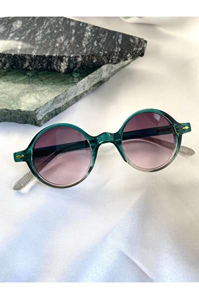 Mazzy Round Green Gradient Transition Rimmed Women's Sunglasses