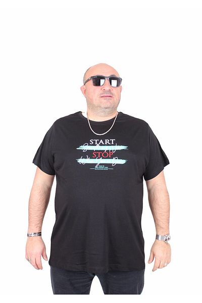 MocGrande Ανδρικό μπλουζάκι με λαιμόκοψη σε μεγάλο μέγεθος 25178 ΜΑΥΡΟ