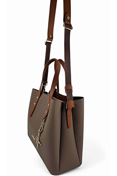 Evident Mink&Tan Adjustable Special Cross Strap Women's Handbag with Removable Accessories