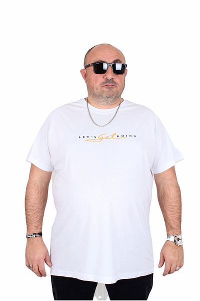 MocGrande Men's Plus Size Crew Neck T-Shirt Lets Get Going 25175 White