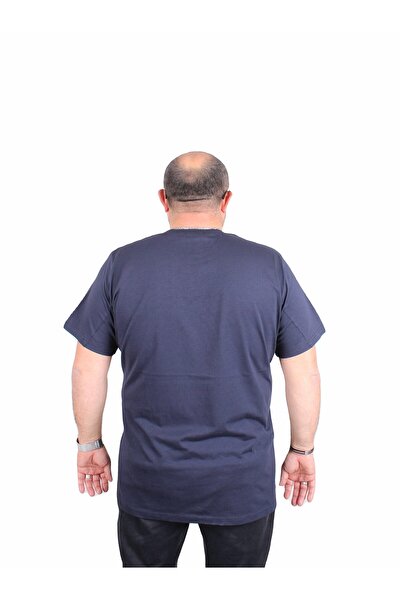 MocGrande Ανδρικό μπλουζάκι με λαιμόκοψη σε μεγάλο μέγεθος Break Rules 25168 NAVY