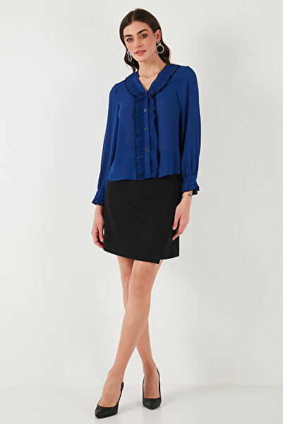 Lela Standard Fit V-Neck Ruffle Long Sleeve Shirt Shirt 611Go00341