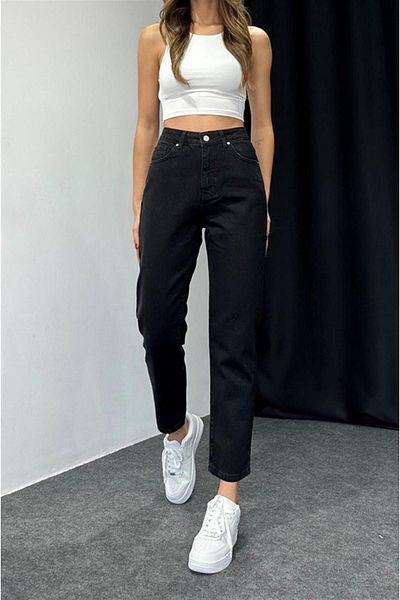 aideen Women's Black Mom Jeans - Lihali Jeans for High Waist