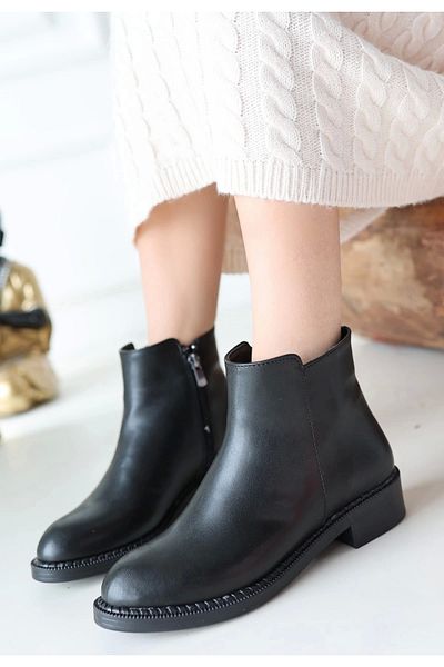 ufukmoda Moed Black Leather Heeled Boots