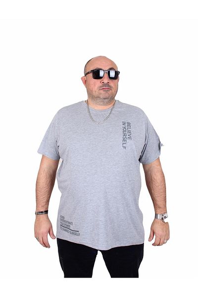 MocGrande Men's Big Size Crew Neck T-Shirt Gray Melange 25157