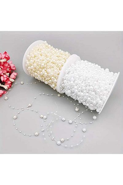 yiğit aksesuar 2 Colors 10 Yards White and Cream Line Ribbon Pearl Bundle Wedding Dress Outfit Party Ornament