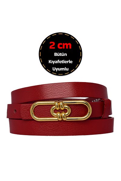 GoDeri 100% Genuine Leather Red Women's Dress and Trouser Belt with Gold Color Buckle