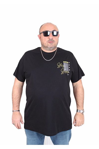 MocGrande Ανδρικό μπλουζάκι με λαιμόκοψη σε μεγάλο μέγεθος Stay Strong 25159 ΜΑΥΡΟ