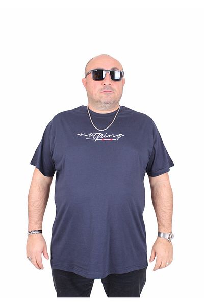 MocGrande Ανδρικό μπλουζάκι με λαιμόκοψη σε μεγάλο μέγεθος NAVY BLUE 25173