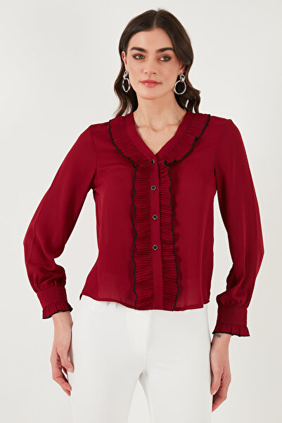 Lela Standard Fit V-Neck Ruffle Long Sleeve Shirt Shirt 611Go00341