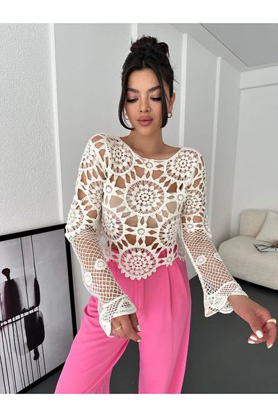 buqre's moda Trend γυναικεία δαντέλα διχτυωτή διαφανής μπλούζα