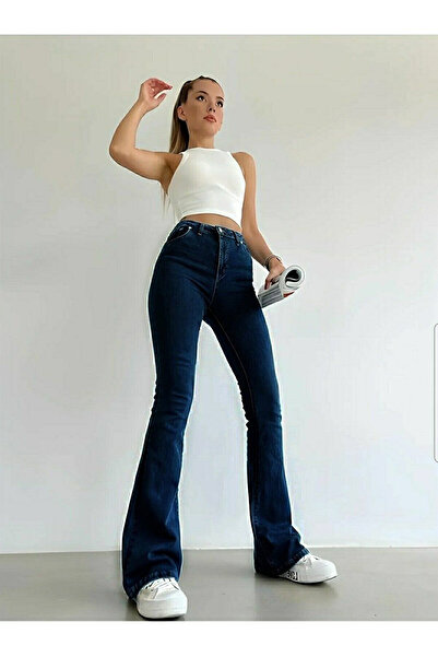 aideen Tomrisjean Women's Flora Spanish Navy Blue Jeans High Waist L Stretch Fabric Extra Stretchy