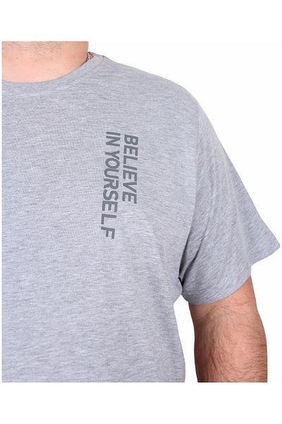 MocGrande Men's Big Size Crew Neck T-Shirt Gray Melange 25157